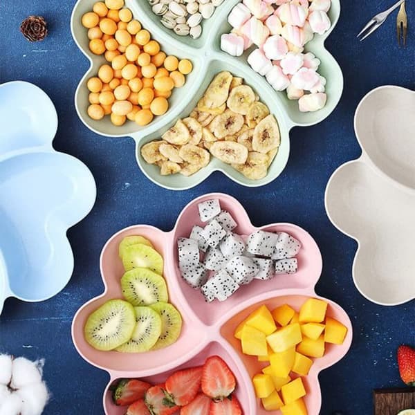 Delad bricka, sektionerad snacksbricka, dessertbricka, återanvändbar plastbricka, rund kryddbricka