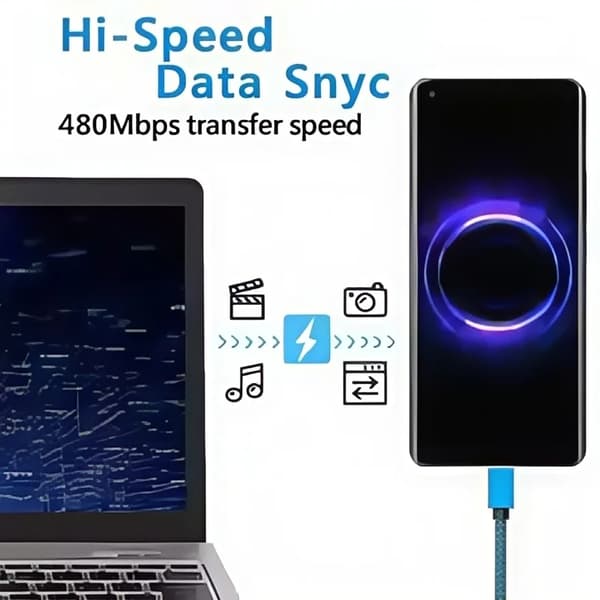 USB Typ C-kabel 2.4A Snabbladdning & Datasynkronisering, Nylonflätad 1M/2M/3M för Samsung Huawei Android-telefoner 3PCS 3m