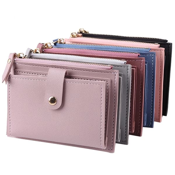 Damplånböcker PU-läder Damväska Mini Hasp Solid Multi-korthållare Mynt Korta Plånböcker Smal Liten Plånbok Dragkedja Hasp Light Purple