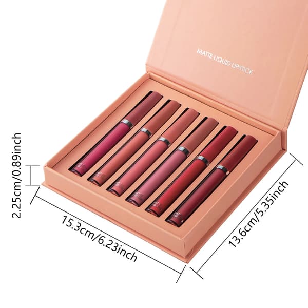 Semesterpresentförpackning 6PC/Set Matt Sammet Läppglans Vattentät Återfuktande Långvarigt Flytande Läppstift B