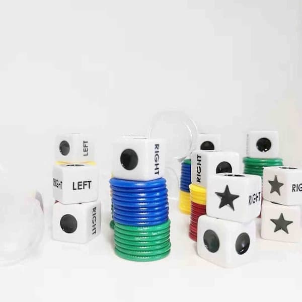LCR Left Middle Right terningspill LR C-etui med brikker og terninger brettspill leker, 100 % nytt