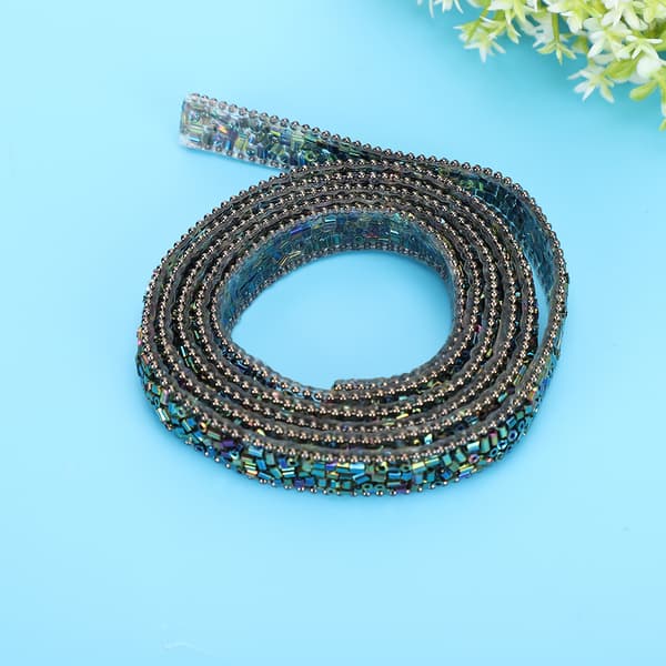 Meter Hotfix Rhinestone Mesh Kedja Dekorativt Bälte för Bröllopsklänning Halsband Grön