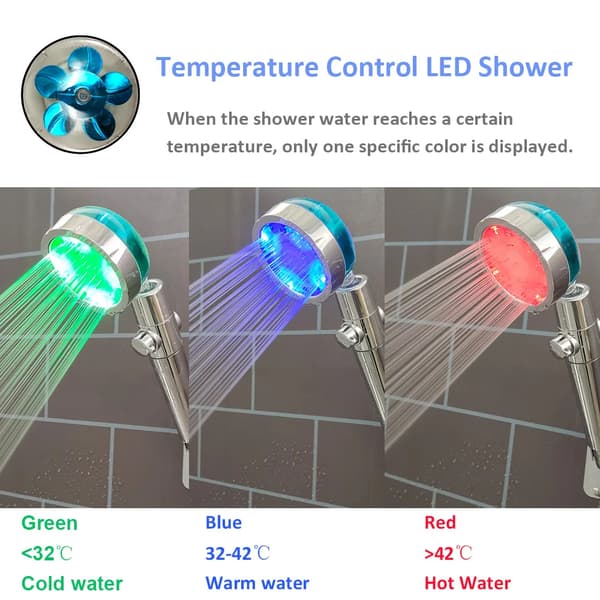 Högtrycks LED-duschhuvud med enknappsstopp, digital display, svart handhållet duschhuvud med temperatursensor Multi colors Black