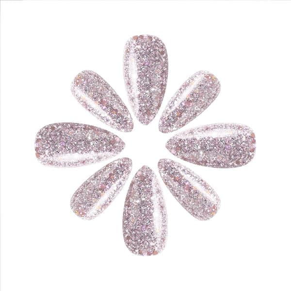 Glitter Press-On Nails – Medium mandelformade lösnaglar med bling-design – Glitterkit