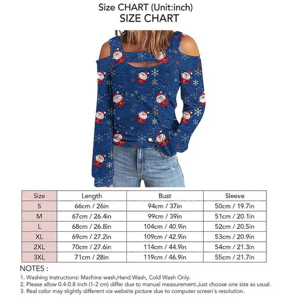 Dame-top med bare skuldre og juleprint, løs langærmet sweater til kvinder-lingling