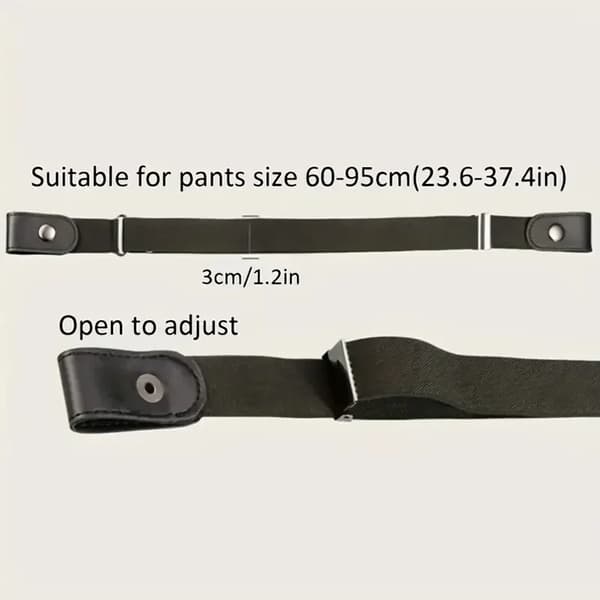 Spårlös osynlig elastisk bälte för kvinnor, jeansbyxor, elastiskt bälte för män black