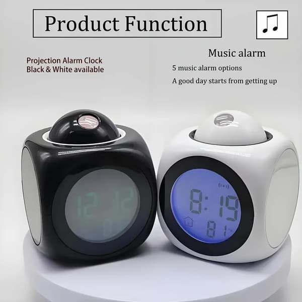 Bärbar LCD digital projektionsväckarklocka, LCD-skärm, vardagsrum sovrum projektionsväckarklocka, heminredning black G1177A