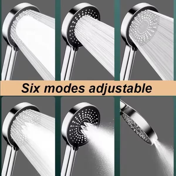 Ny 15CM Stor Panel 6 Lägen Trycksatt Duschhuvud Multifunktionsspruta Högtrycksjusterbar Dusch Badrumstillbehör Silver-b