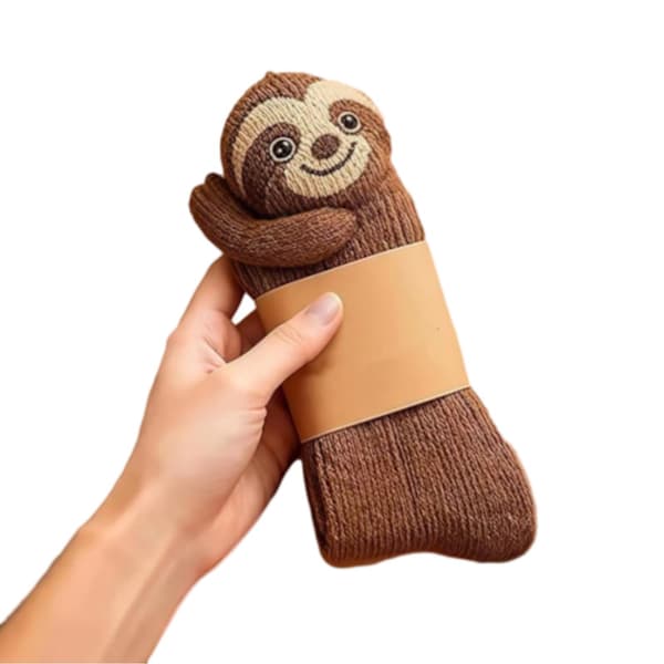 2 par 3D-dyresokker - håndhæklede varme sokker, perfekte til jul, med koala- og dovendyrdesign.