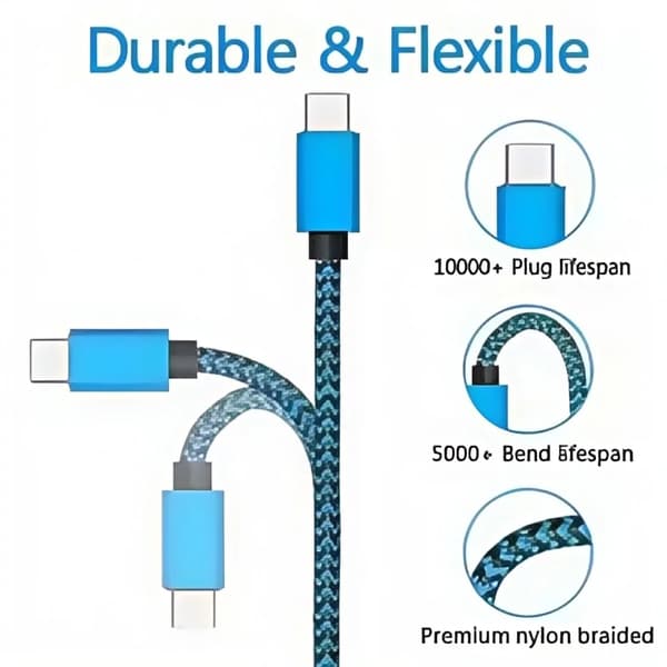 USB Typ C-kabel 2.4A Snabbladdning & Datasynkronisering, Nylonflätad 1M/2M/3M för Samsung Huawei Android-telefoner 3PCS 3m