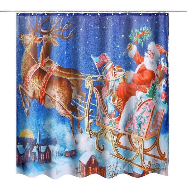 180x180cm Duschdraperi Motiv: Släde, Älg, Jultomte, Jul Vattentätt Polyester Duschdraperi