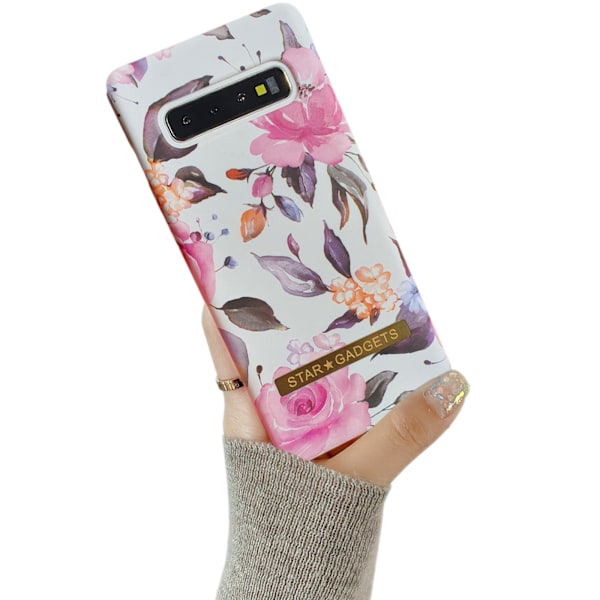 Samsung Galaxy S10 - Skal / Skydd / Blommor / Marmor Rosa