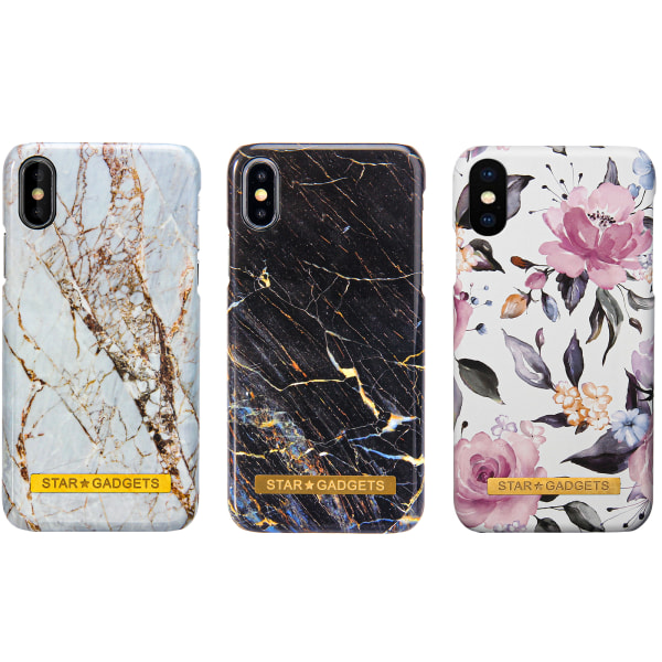 iPhone X/Xs - Beskyttelse af blomster / marmor Svart