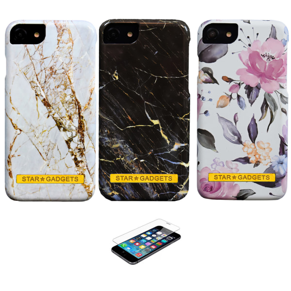 iPhone 6 / 6S - Cover Protection Blomster / Marmor Svart