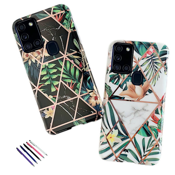 Samsung Galaxy A21s - Geometrisk Blomster Etui Vit