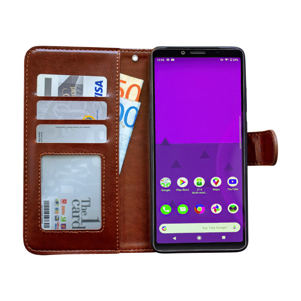 Sony Xperia 10 II - PU nahkainen lompakkokotelo Brun