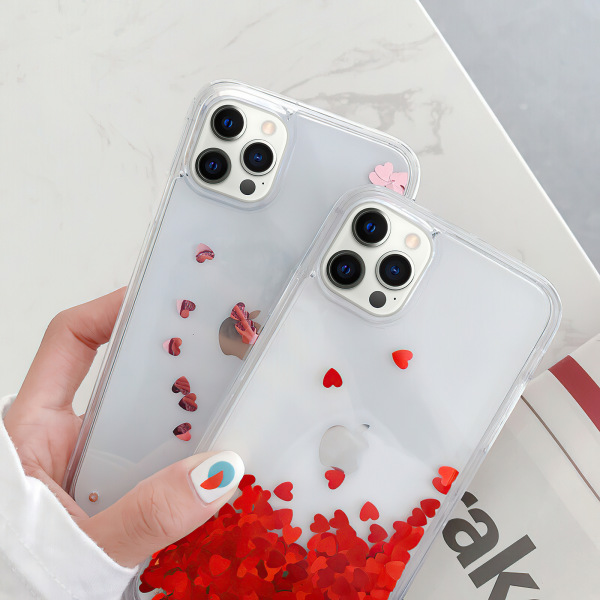 iPhone 12 Pro - Liikkuva Glitter 3D Bling phone case Röd