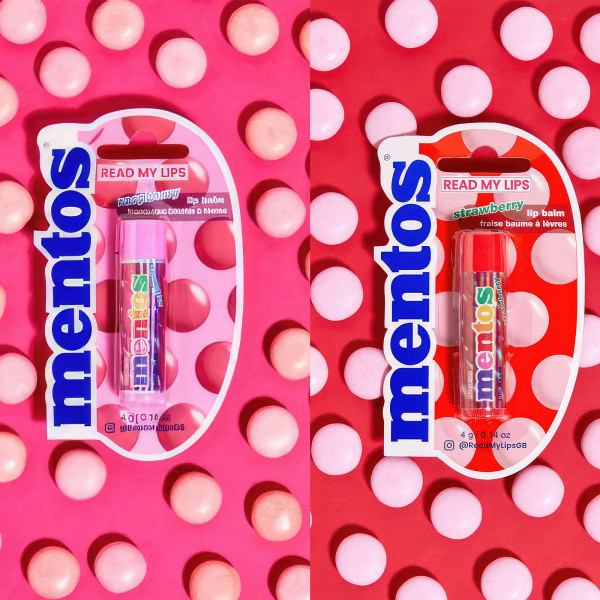 Mentos Hallon/Jordgubb Läppbalsam - Smakexplosion för Läpparn Rosa