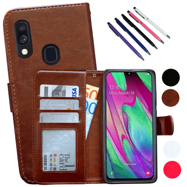 Samsung Galaxy A40 - PU Læder Pung Etui Brun