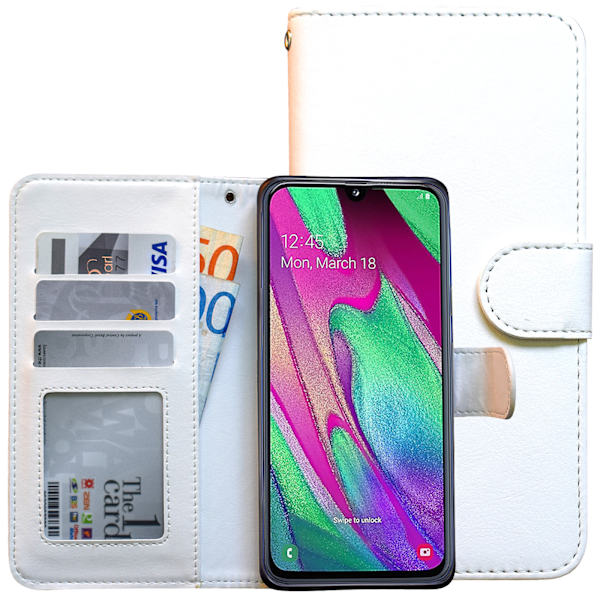 Samsung Galaxy A40 - Läderfodral / Skydd Vit