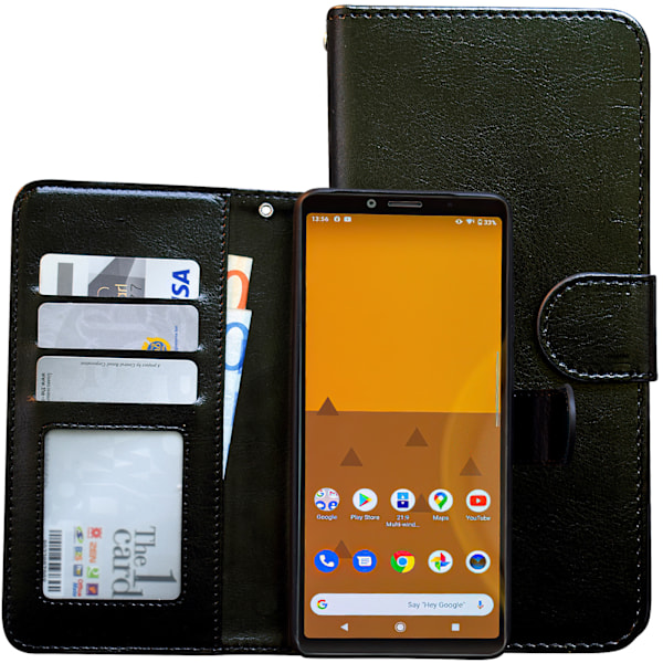 Sony Xperia 10 II - PU Læder Pung Etui Svart