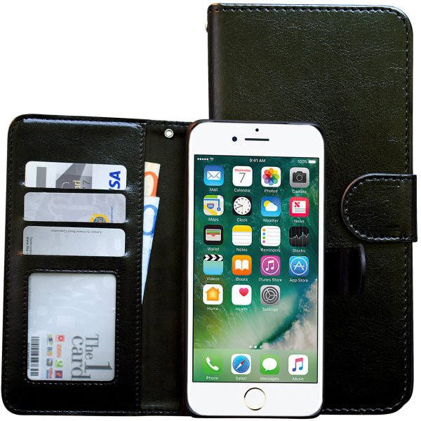 iPhone 7 Plus / 8 Plus - Lædertaske / Pung Svart