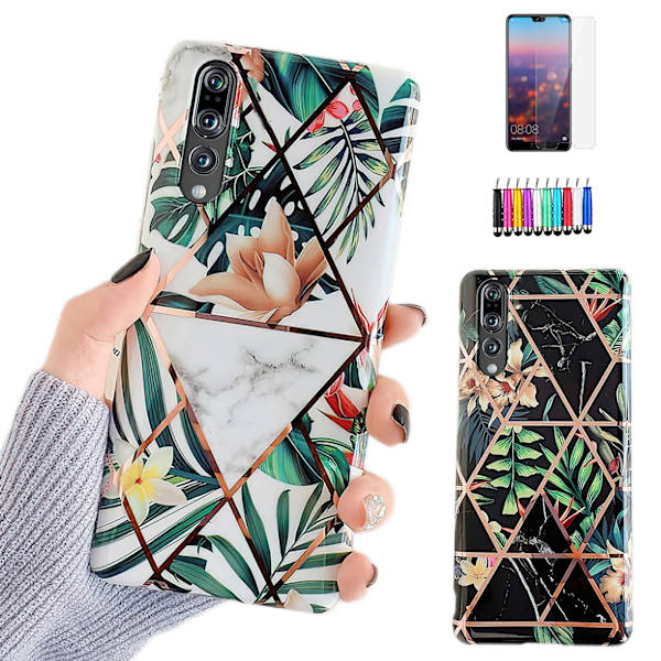 Huawei P20 Pro - Geometrisk Blomster Etui Vit