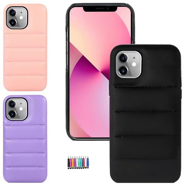 iPhone 12 - Puffer Telefon Etui Beskyttelse Rosa