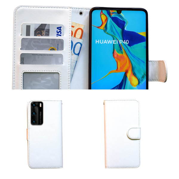 Huawei P40 - PU Nahkainen Lompakkokotelo Vit