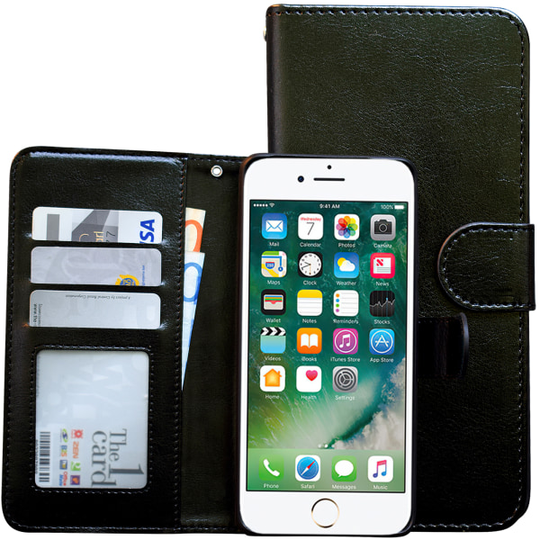 Lædertaske til iPhone 6/6S - 3 i 1 sæt! Svart