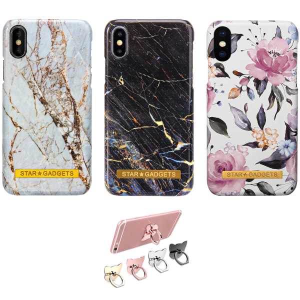 iPhone X/Xs - Cover Protection Flowers / Marmor Svart