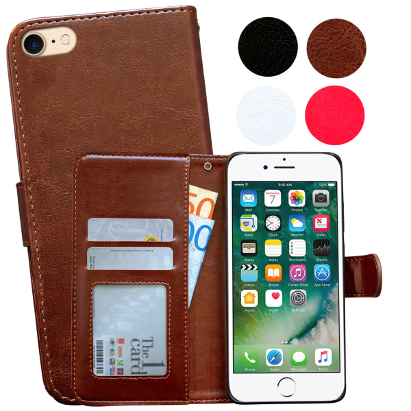 iPhone 5/5s/SE2016 - Plånboksfodral i läder med ID ficka Brun