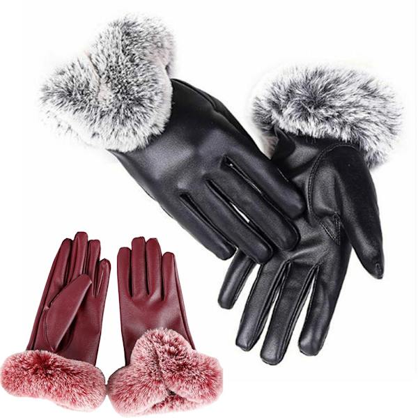 Winter PU Leather Full Finger Touch Screen Warm Gloves Röd