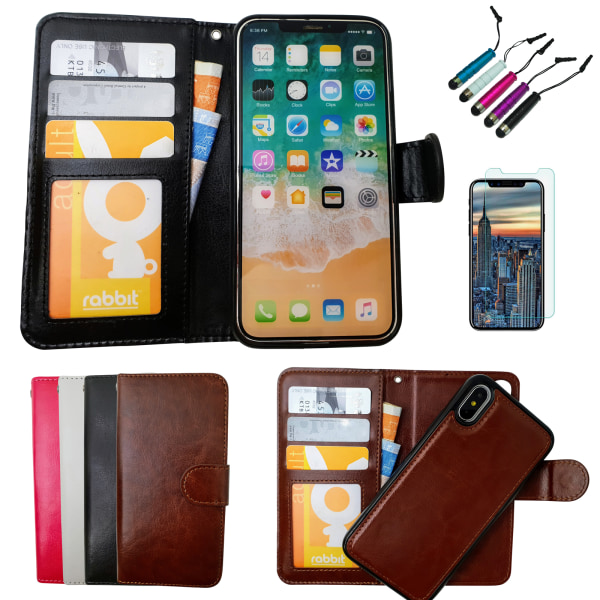 3-i-1: iPhone X/Xs pung etui + magnetisk cover Brun