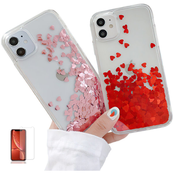 iPhone 12 - Flytande Glitter 3D Bling Skal Case Rosa