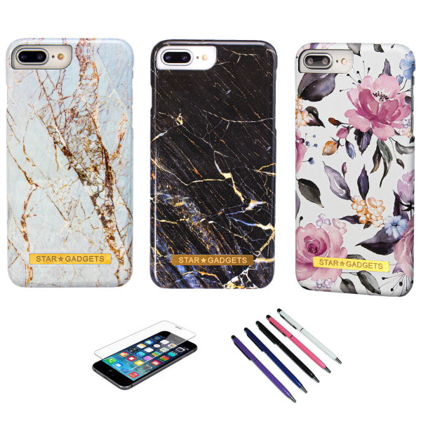 iPhone 6 Plus / 6S Plus - Skal / Skydd / Blommor / Marmor Rosa