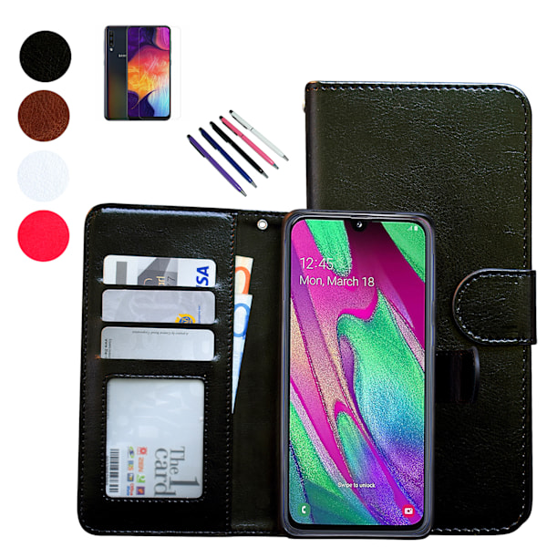 Samsung Galaxy A40 - PU Læder Pung Etui Svart