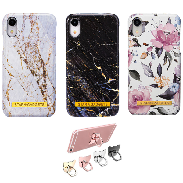 iPhone XR - Cover Protection Flowers / Marmor Vit