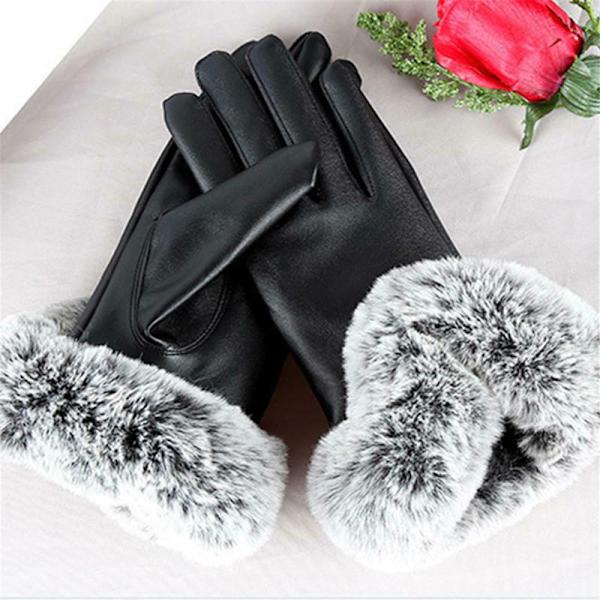 Winter PU Leather Full Finger Touch Screen Warm Gloves Röd