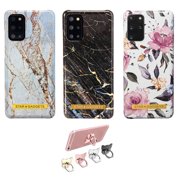 Samsung Galaxy S20 Plus - Cover Protection Blomster / Marmor Rosa