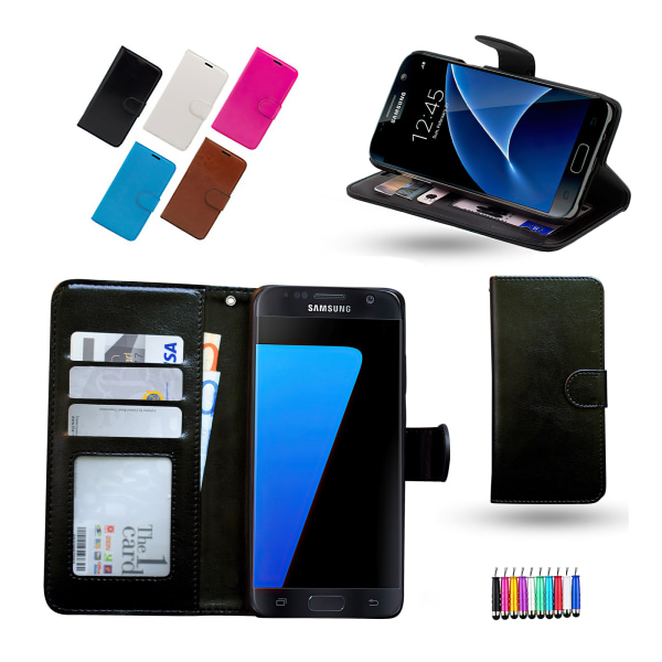 Läderfodral / Plånbok - Samsung Galaxy S7 + Touchpenna Blå