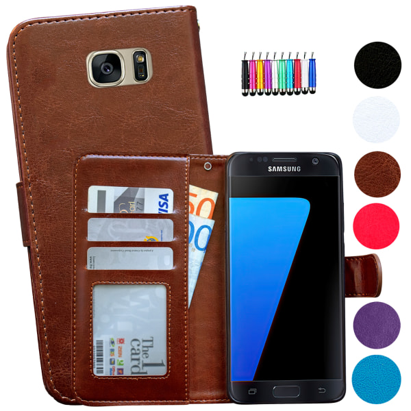 Nahkainen lompakko Samsung S7 + Pen -puhelimelle Vit