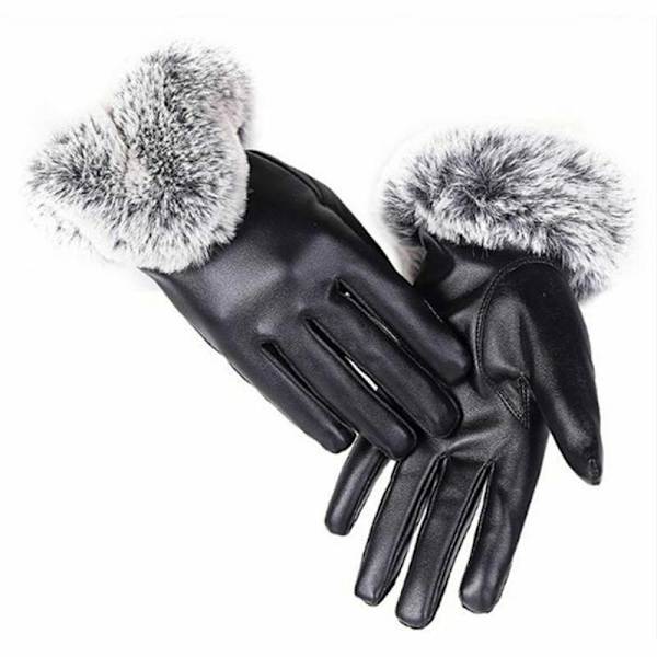 Winter PU Leather Full Finger Touch Screen Warm Gloves Röd