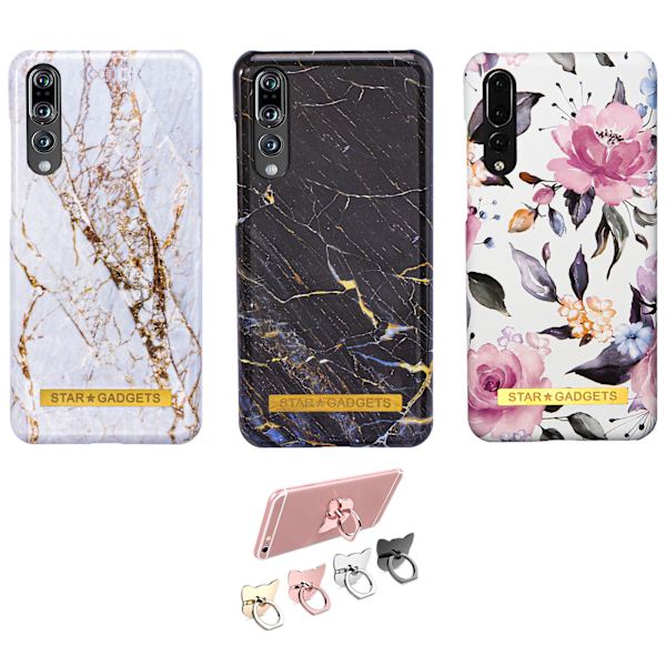 Huawei P20 Pro - Etui Beskyttelse Blomster / Marmor Svart