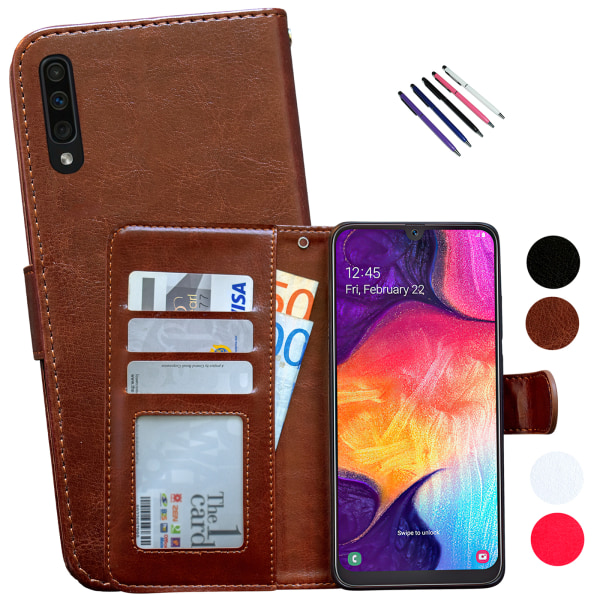 Samsung Galaxy A50 - PU nahkainen lompakkokotelo Vit