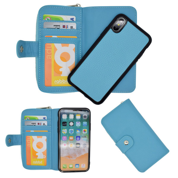 Uppgradera din iPhone X/Xs - Med Läderfodral & Magnetskal Blå