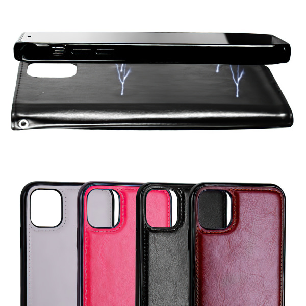 Läderplånbok för iPhone 12 Pro - Luxuöst Läderfodral Rosa