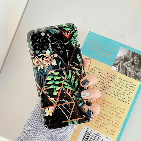 iPhone 12 Pro Max - Geometrisk Blomster Etui Svart