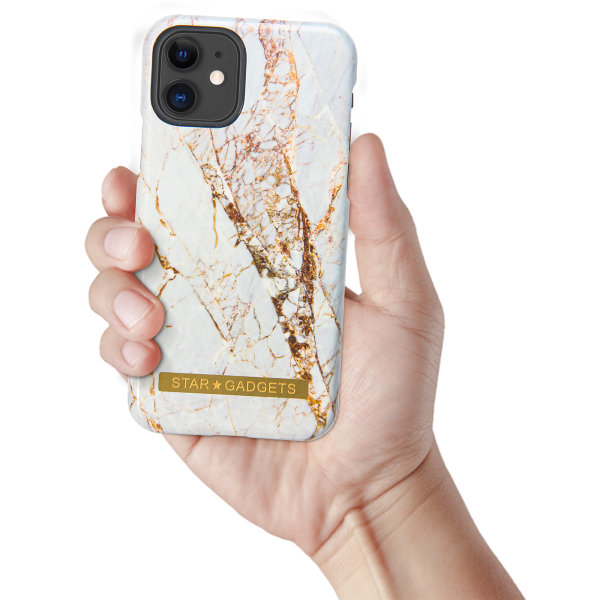 iPhone 11 - Cover Protection Blomster / Marmor Svart