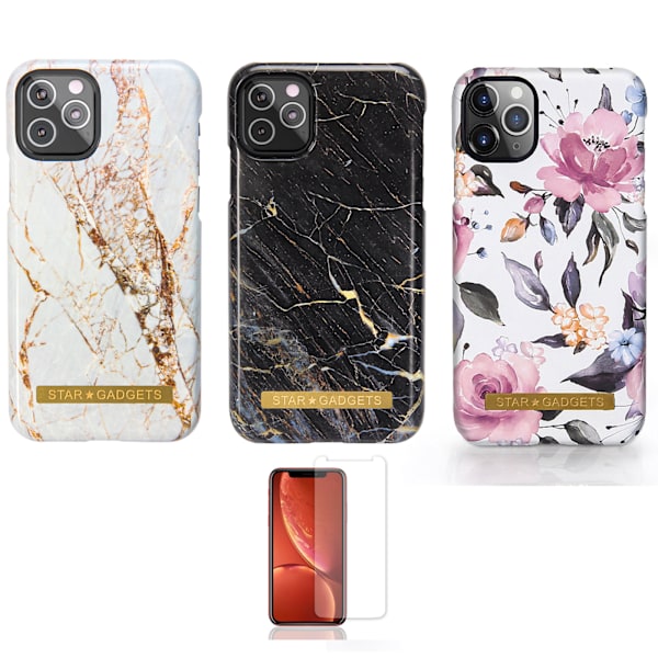 iPhone 11 Pro - Skal / Skydd / Blommor / Marmor Svart